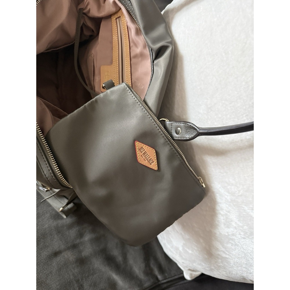 MZ Wallace Gray Nylon and Leather Bedford Jane Shoulder Bag with Zip Pouch - Picture 13 of 16